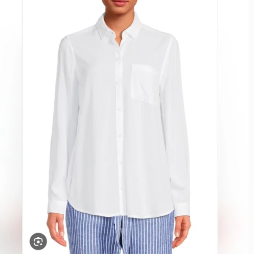 Beachlunchlounge White Long-Sleeve Button Shirt Womens, Nwt, S